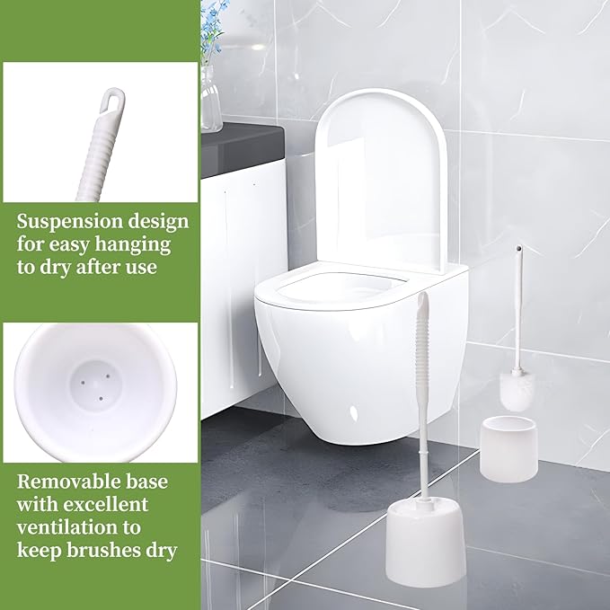 14 Sets Toilet Brush and Holder Set 14.57 Height Bathroom Cleaning Brush with Caddy Toilet Bowl Scrubber for Deep Cleaning(White)