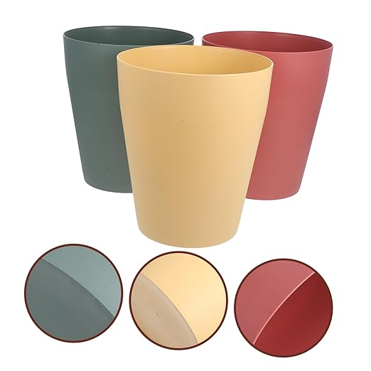 3pcs Small Lidless Plastic Trash Can Household Garbage Bins for Office Bedroom Kitchen Simple Design Multipurpose Wastebaskets in Green Pink Yellow