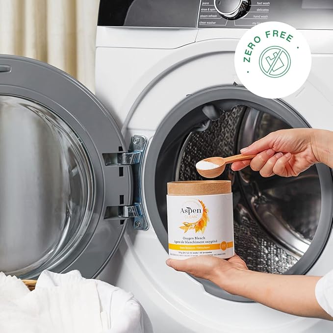 AspenClean | Unscented Oxygen Bleach Powder | Color Safe Laundry Stain Remover | Bleach Alternative | EWG Verified™ Hypoallergenic Non-Toxic | 45 Loads