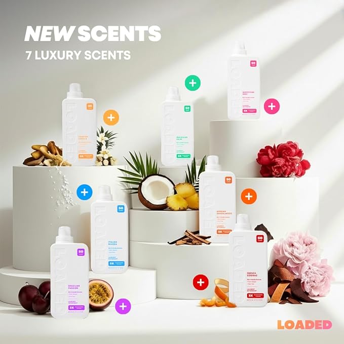 Loaded Laundry Detergent Luxury Cologne Scented | 50 Loads | Rose Petals &amp Peony | Skin-Friendly &amp Plant-Based | Made in USA | 32 oz