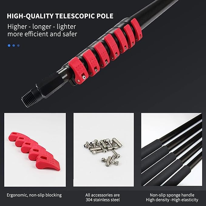 Extendable Window Cleaning Pole High Altitude Water Fed Telescopic 35cm Brush High-Strength Conservatory Solar Panel Extended Extension Brush Squeegee Equipment Hose Fed Kit 18FT / 5.4M