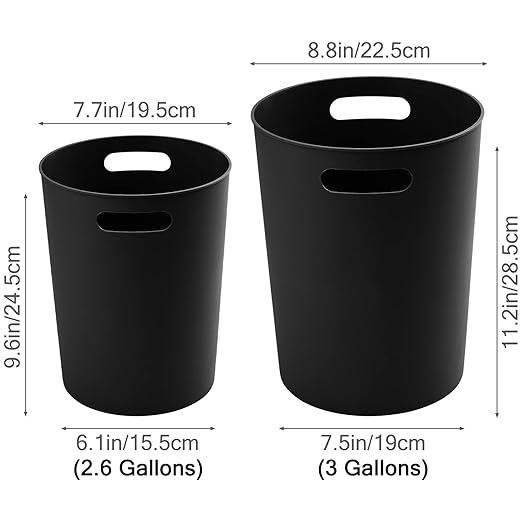 4 Pack Small Trash Can for Bathroom - 3 Gallon/12-Liter Wastebasket Round Plastic Garbage Container Bin for Bedroom Office Black.