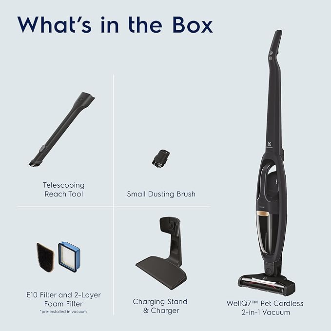 Electrolux WellQ7 Cordless 2-in-1 Vacuum with High Suction Power and 5-Step Filtration System 50-Minute Run Time 2 Power Modes Granite Gray