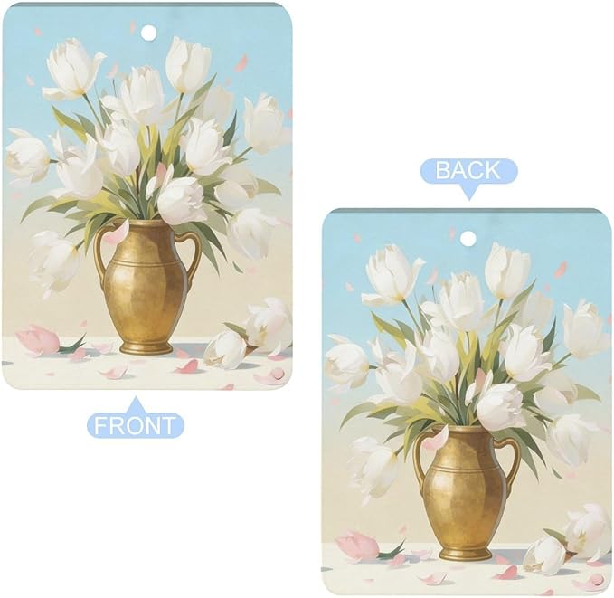 5PCS Car Air Freshener Hanging Personalized Double Sided White Tulip Car Fresheners Long Lasting New Cars Scents Cute Automotive Freshies for Closets Drawers (tea)