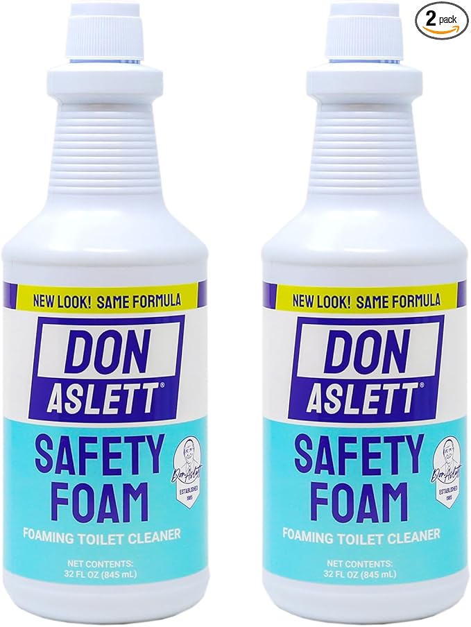 Don Aslett Safety Foam Toilet Bowl Cleaner (32 Oz Bottle Pack of 2) Acidic Detergent and Deodorizer | Cleans Hard Water and Mineral Stains in Porcelain Toilets