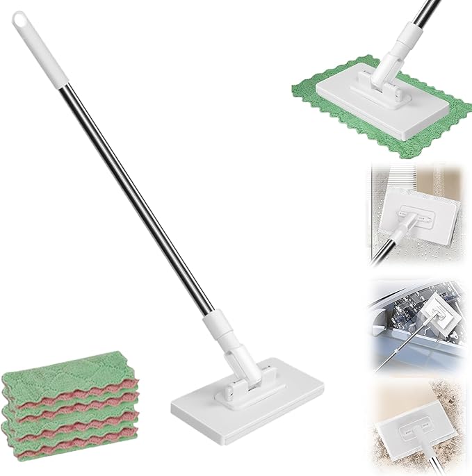 Zero Touch Mini Mop Mini Wet and Dry Sweeper Mop Disposable Clip Mopstick Convenient Cloth Changing No Wash for Gaps &amp Multi-SurfaceWhite