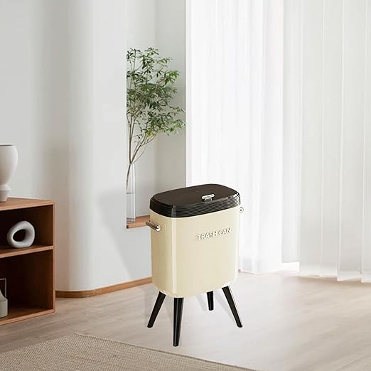 Garbage Can with Legs Dustbin High Foot 15L Large Capacity Household No Bending Wastebasket for Office Bedroom Kitchen Toilet White