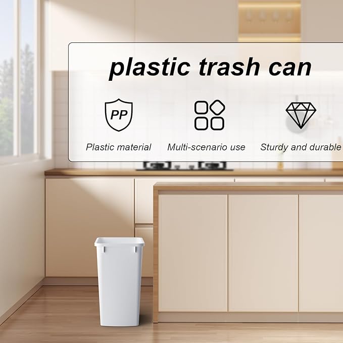 ROOMTEC 35QT Kitchen Trash Can Sturdy and Lightweight Slim Trash Can Trash Cans for Kitchen Workspace Bathroom Office Easy to Clean 2-Pack White