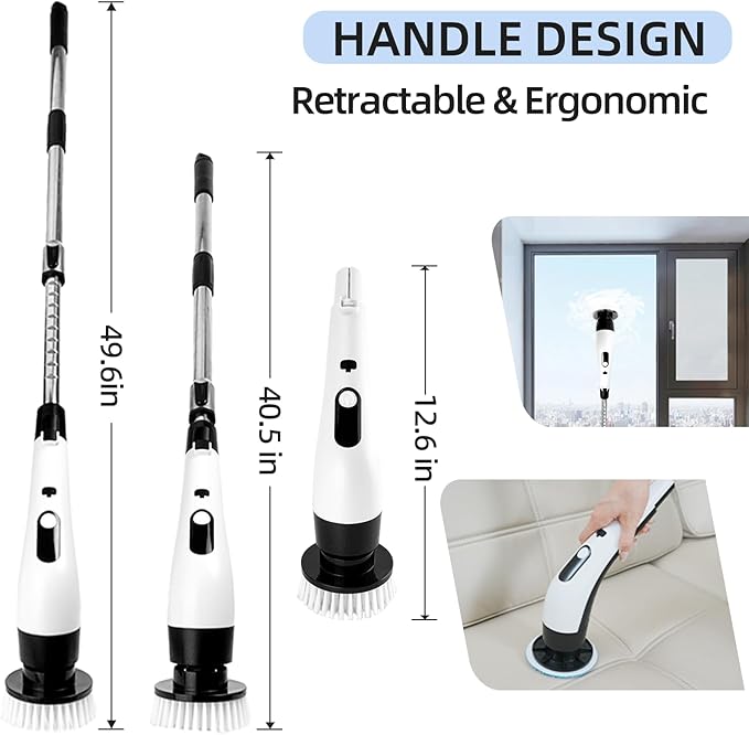 PUNOMO Electric Spin Scrubber 2026 Upgraded Cordless Cleaning Brush Bathroom Scrubber with 8 Replaceable Brush Heads Adjustable Long Handle Power Scrubber for Bathtub Shower Kitchen Floo