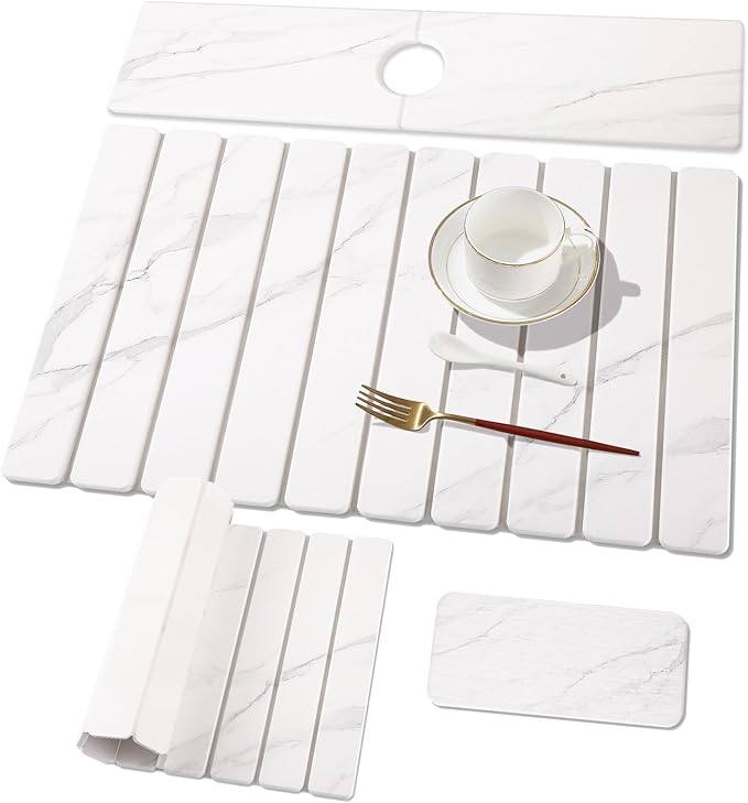 3 PCS Large Stone Dish Drying Mat for Kitchen Counter Quick Dry Stone Dishes Mats Sink Faucet Mat Marble Water Absorbing Diatomaceous Earth Drying Pad for Countertop Tableware Bottles