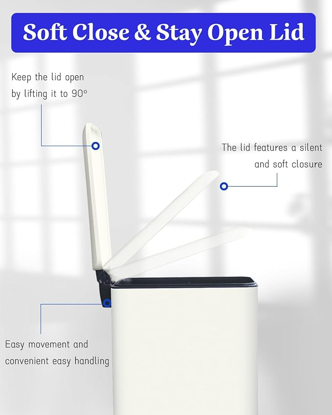 JM.YIPENG Bathroom Rubbish Bin 5 Litre Cosmetic Bin Small Waste Bin with Soft Close Lid Bathroom Bin for Toilet Bathroom Bedroom Living Room White