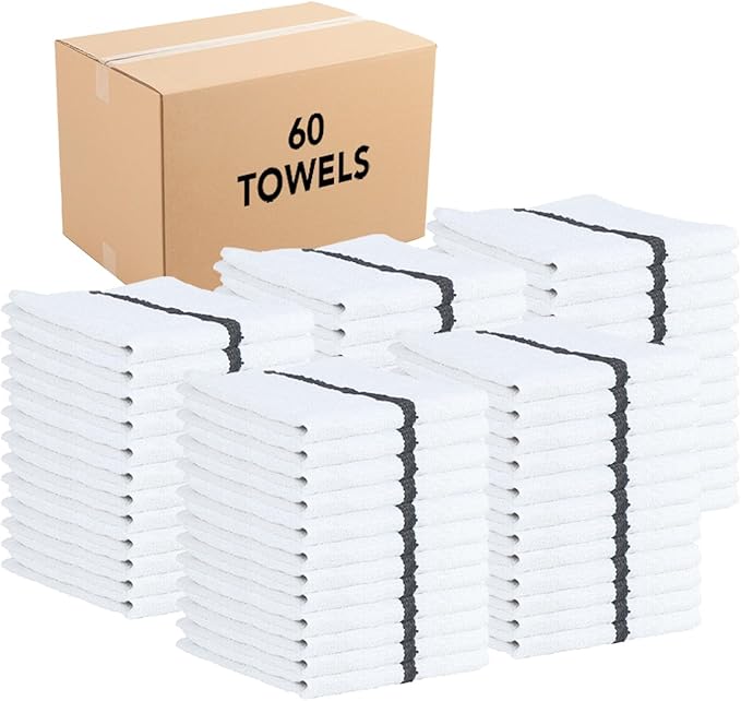 Arkwright Qwick Wick Bar Mop Towels Bulk - (Case of 60) 100% Cotton Quick Dry Dishcloths Super Absorbent Multipurpose Cleaning Rags for Restaurants Kitchen Bathroom Hotel 16 x 19 in Black Stripe