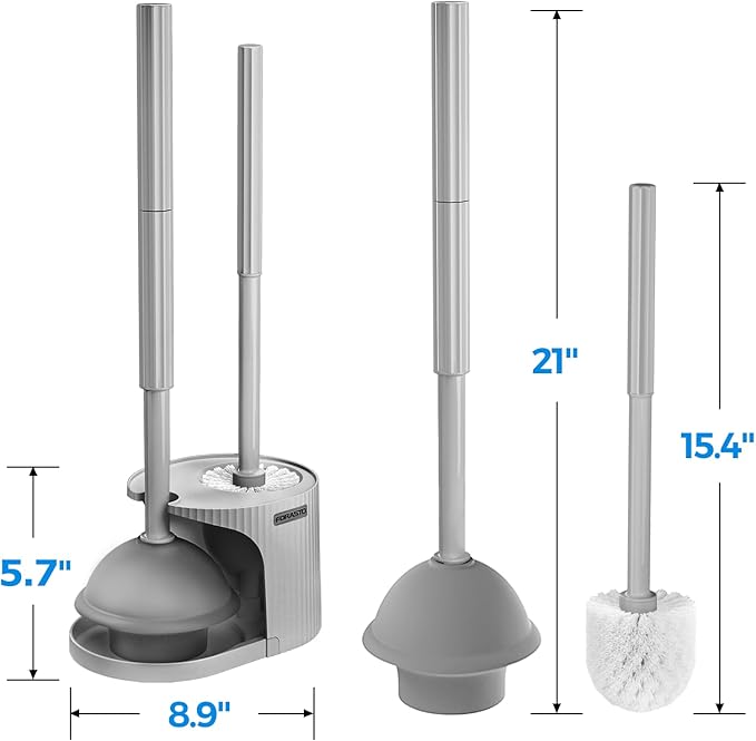 2Pack 2 in 1 Toilet Brush and Plunger Set Extended Handle PlungerToilet Bowl Brush Plunger SetBathroom Cleaning Tools Toilet Brush Plunger ComboCleaning BrushCleaning Supplies（Dark Grey）