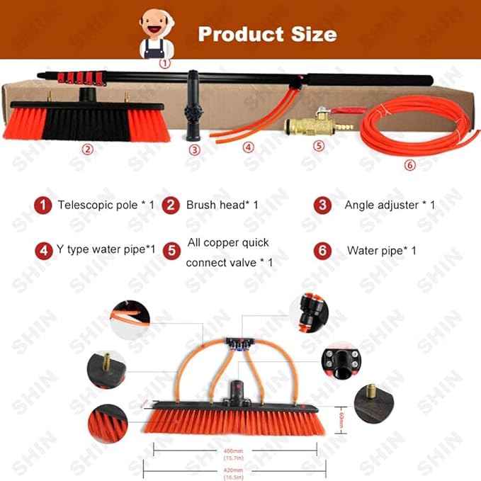 Window Cleaning Brush Cleaning Pole Window Cleaner Kit Water/Hose Fed Pole Cleaning Photovoltaic and Solar Panels - 5. 5. (5.)