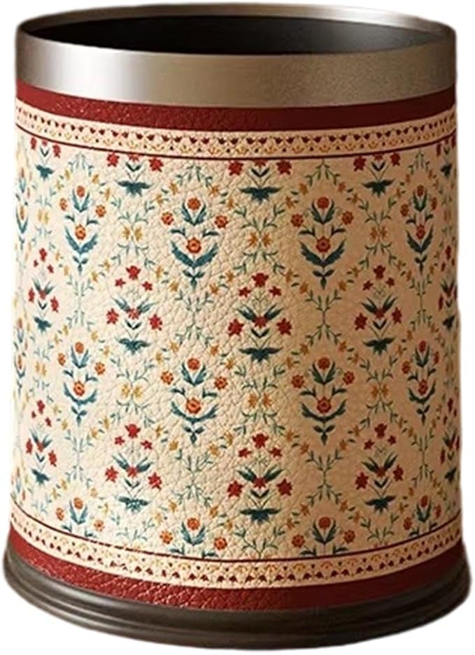 Leather Trash Can Vintage Waste Bin for Household Living Room Sanitary Bucket Waste Container Bedroom Wastebasket