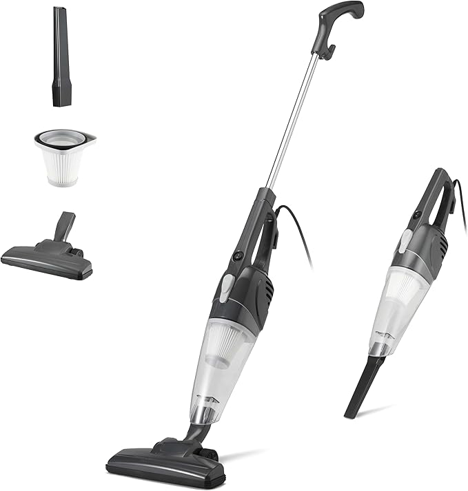 Amazon Basics 2-in-1 Corded Stick Vacuum Cleaner Converts to Handheld Lightweight (3.9 LBS) with Washable Filter Crevice Tools 0.5L Dust Cup Self-Standing 19.7-Ft Cord 300W Black