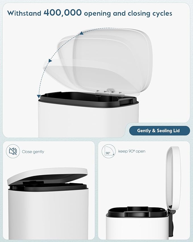 Arlopu13.2 Gallon Step Trash Can Stainless Steel Garbage Bin Soft-Close Rubbish Bin with Removable Plastic Inner Bucket Fingerprint-Proof Lid Dustbin Suit for Kitchen Home (White 50L)