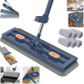 Large Flat MopMicrofiber Mop Self-Contained Dewatering Scraper 360° Rotating Magic Self Wringing Flat Stainless Steel Long Handle Mop Wall Cleaning 12027(Blue6PC)
