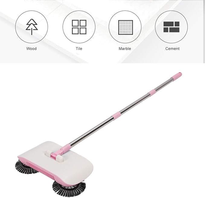 Household Hand Push Sweeper Multi Purpose Mop Broom Dustpan Blue Pink Manual Floor Cleaning Tool for Home Household Hand Push Sweeper (Pink)