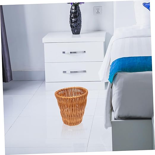 1PC Wicker Woven Trash Can Storage Basket for Home Office and Bathroom Compact Design Versatile Wastebasket Stylish Rattan Waste Container Height