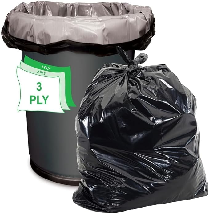 Aluf Plastics 56 Gallon 1.25 MIL (eq) Black Heavy Duty Garbage Bags With BioFlex Technology - 43 x 47 - Pack of 100 - For Industrial Recycling Storage &amp Outdoor