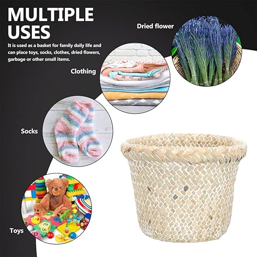 DOITOOL Retro Braided Bucket Wastebasket 7 Inch Wicker Trash can for Home Organization Decorative Storage Basket for Bathroom Office Kitchen