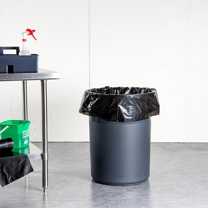 Restaurantware RW Clean 55 Gallon Trash Bags 100 Light-Duty Garbage Can Liners - Fits 55-60 Gallon Trash Cans Stretchable Black Plastic Bin Liners With Star Seal Bottom