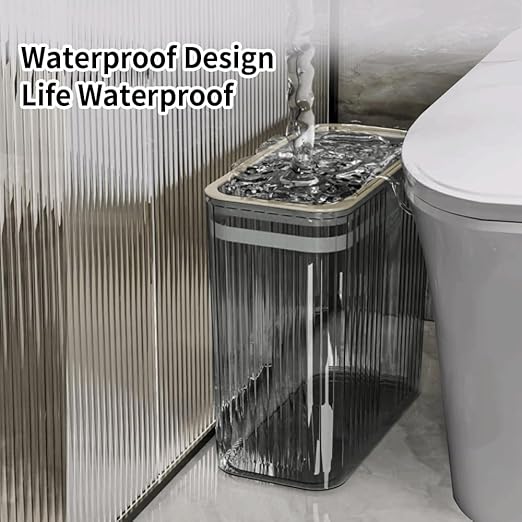 Bathroom Trash Can with Lid3.5 Gallon Garbage Canfor Bedroom Office Plastic Slim Waste Basket with Press Top Lid 15l Clear Trash Bin for Home Slim Trash Bin Clear Kitchen(Gray)