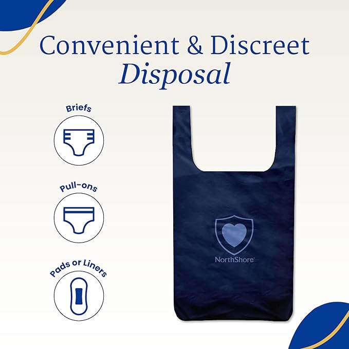 NorthShore DiscreetShield Disposal Bags for Adult Diapers 1000-Count Opaque Navy Scented Easy-Tie Handles