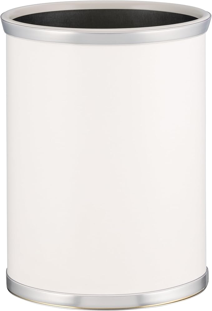 Kraftware Leatherette Wastebasket 14 White with Brushed Chrome