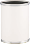 Kraftware Leatherette Wastebasket 14 White with Brushed Chrome