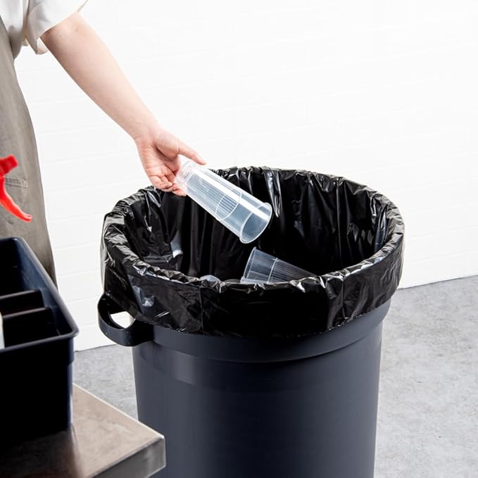 Restaurantware RW Clean 45 Gallon Trash Bags 100 Heavy-Duty Garbage Can Liners - Fits 40-45 Gallon Trash Cans Stretchable Black Plastic Bin Liners With Star Seal Bottom
