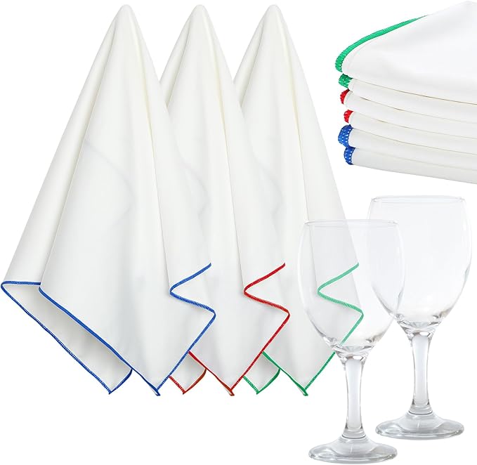 VitalCozy 6 Pcs Wine Glass Polishing Cloths Large Microfiber Cleaning Cloths 25 x 20 Inch Lintless Towels for Drying Wine Glasses Cleaning Window Stemware Dishes Glassware (Burgundy Blue Green)