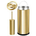 Maxdot 2 Pcs 8 Gallon/30 L Gold Bathroom Trash Can with Flip Lid and Toilet Brush Set Large Luxury Stainless Steel Garbage Trash Can Wastebasket Bin for Commercial Office Hotel Bathroom Shopping Mall