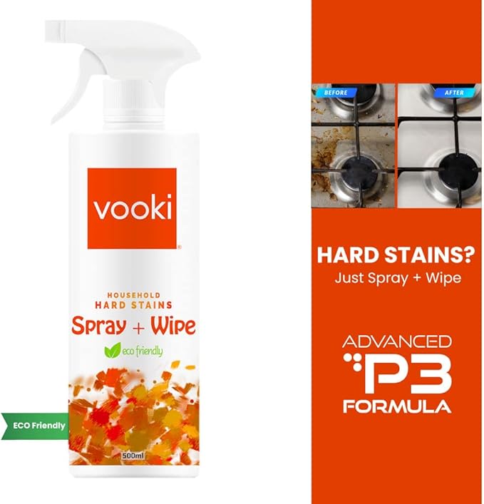 Vooki Ecofriendly Hard Stains Spray and Wipe for Toughest House Hold Stains 500 Ml - (Pack of 3)