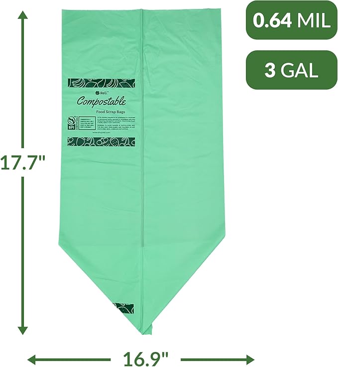 Reli. Compost Bags 3 Gallon (150 Count) | ASTM D6400 | Compostable Trash Bags for Food Scraps | Small Composting Liners for Kitchen Compost Bin/Countertop Bin | Green Eco for Food Waste 3 Gal