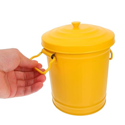 Mini Desktop Trash Can with Lid Compact Iron Garbage Bin for Home Office Odor-Resistant Small Wastebasket for Desk Organization Makeup Brush Holder Decorative Container