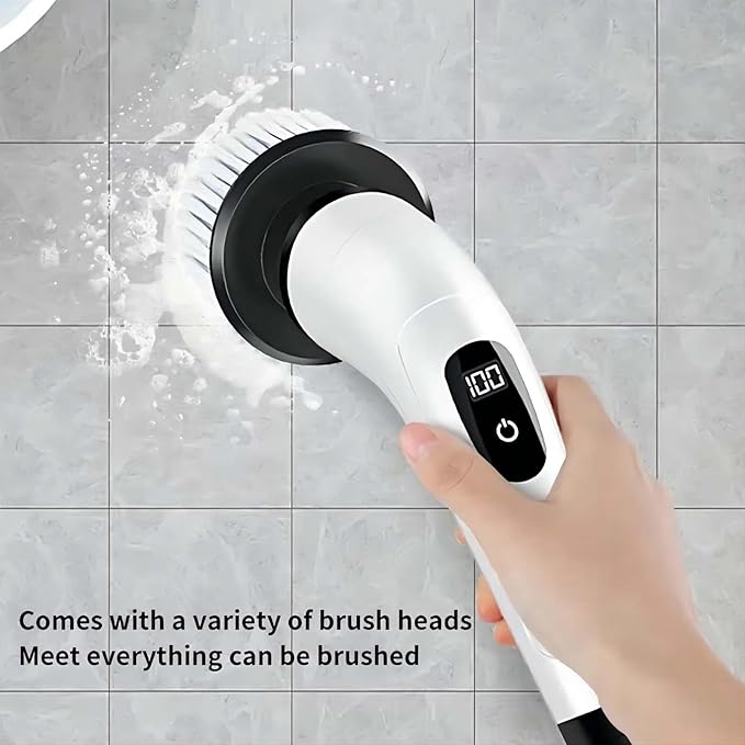 Electric Spin Scrubber with Adjustable Handle 9 Brush Heads 2 Speeds for Bathroom Tile Shower Floor Cleaning