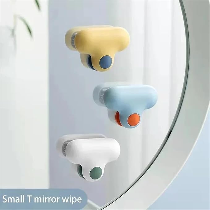 Shaped Bathroom Mirror Cleaner with Silicone Shower Glass Wiper Descaling Remover Handle Cleaning Tool ﻿(Yellow)