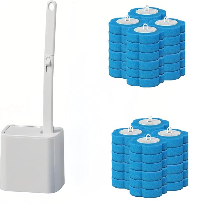 Disposable Toilet BrushToilet Bowl CleanerToilet Cleaning SuppliesToilet Bowl BrushAutomatic lid-Opening and Closing Toilet Brush with Holder 48 Refills for Cleaning and Bathroom Maintenance