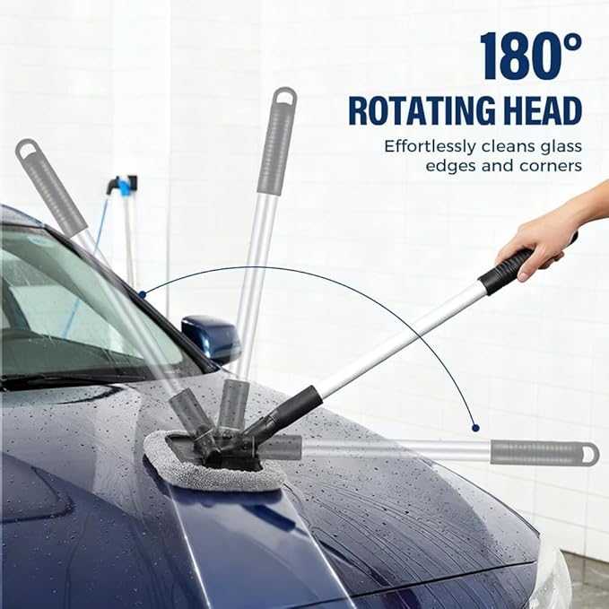 Extendable car Window Cleaner Upgraded with a Large Head and 4 Microfiber Pads Suitable for car interiors and Home Windows.
