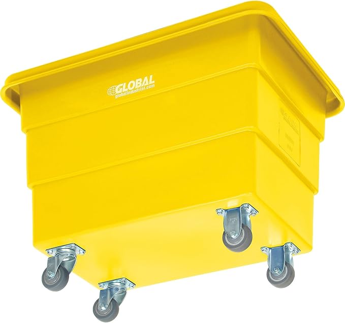 Global Industrial 6 Bushel Plastic Bulk Box Truck Direct Mount Base 500 lbs. Capacity 3 Non-Maring Rubber Casters Yellow 33-2/5L x 23 W x 24-1/2H