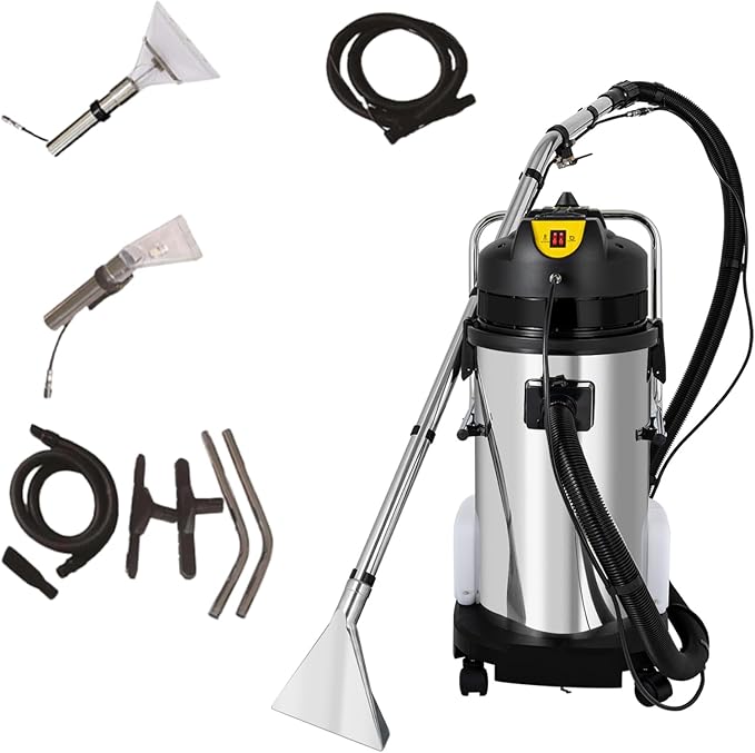 /40L/60L/15.85gal Commercial Carpet Cleaner Machine - 3in1 Wet Dry Upholstery Cleaner with Long Vacuum Head and Round Brush for Carpet Sofa Curtain
