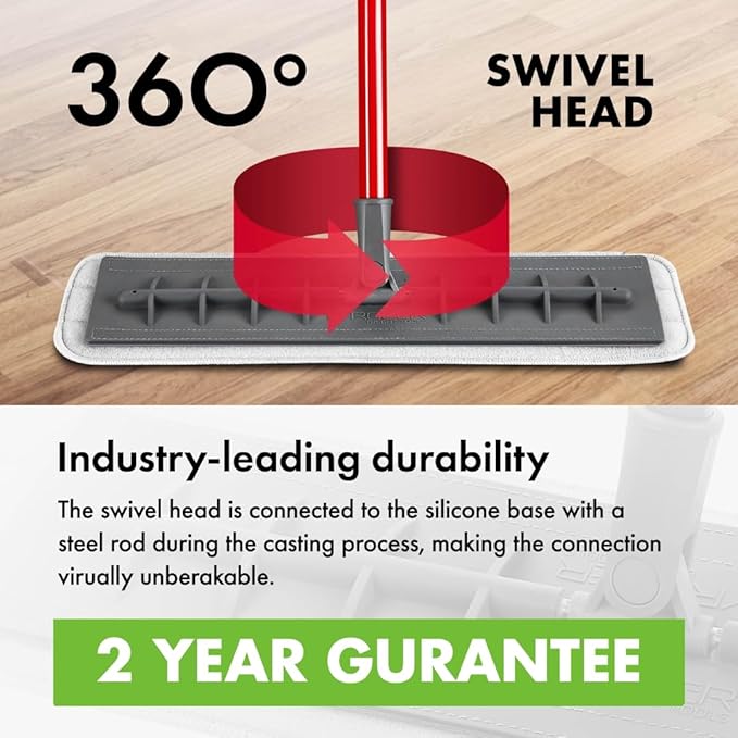 Tyroler Microfiber Floor Mop 100% Silicone Won't Scratch Furniture. Long Aluminum Anti-Rust Handle Fit to Hardwood Walls Laminate Parquet &amp Tile - 2 Free Microfiber Pads (Dark Gray)