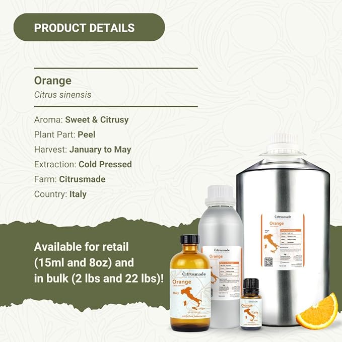 Orange Essential Oil - Direct from Citrusmade in Sicily- Pure Essential Oils for Diffusers and Aromatherapy - 100% Pure Therapeutic Grade (2LBS)