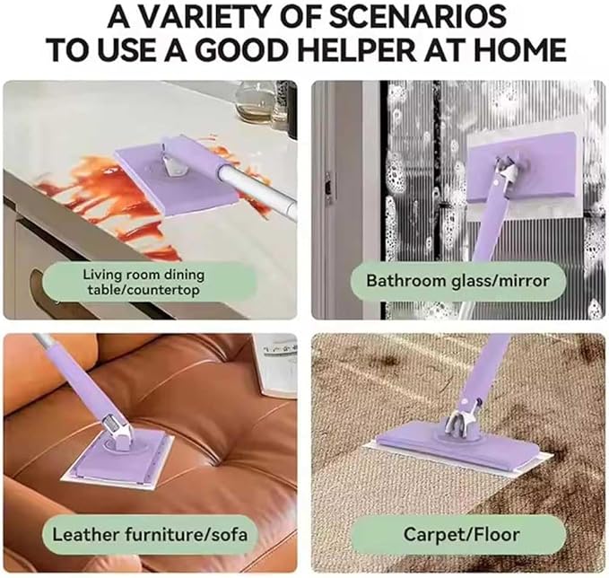 Automatic Cloth Changing Mini Mop - Reusable Rotating Mop for Easy Cleaning in Small Spaces-Compact Automatic Mop with Reusable Cloths-Ideal for Quick Cleanups (White+Purple93cm/36.6in)