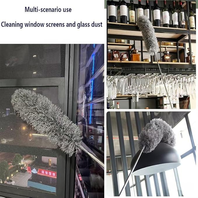 Extension Crevice Duster Microfiber dusting Cloth Retractable Handle Bendable Head Crevice Duster Cleaning Tool Set Suitable for Furniture top and Bottom Blinds etc.(5-Piece Set1.4m Pole)