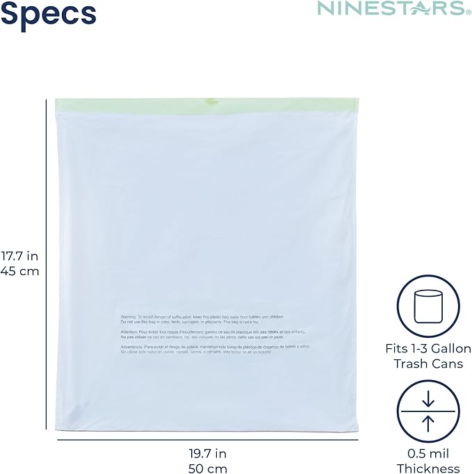 Ninestars Extra Strong White Trash Bags with Drawstring Multiple Sizes 180 Count Kitchen Drawstring trash bags 90 Trash Bags (3 Gallon 180 ct)