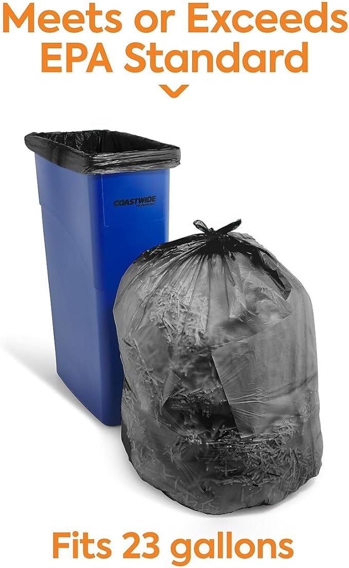 Professional 23 Gallon Trash Bag with 30% PCR 28 x 45 Low Density 0.8 mil Black 250 Bags/Box