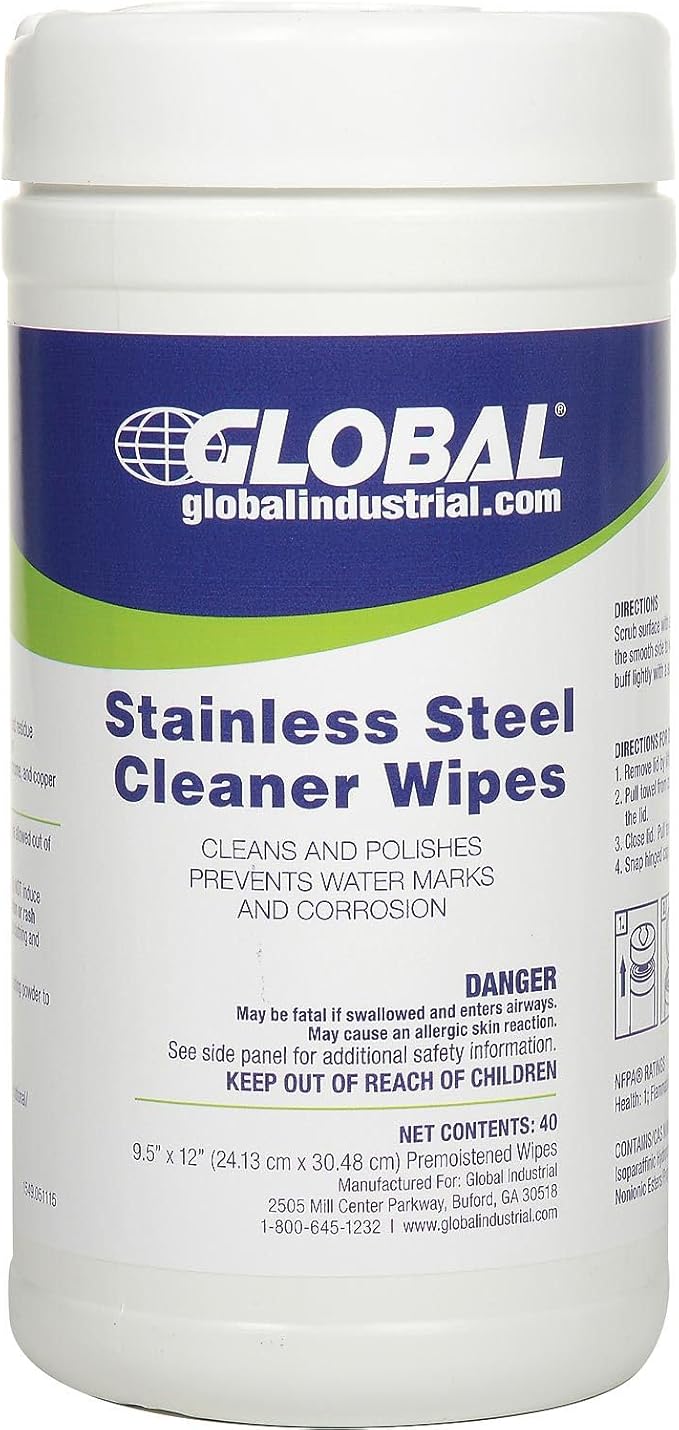 Global Industrial Stainless Steel Cleaner Wipes 40 Wipes/Canister 6 Canisters/Case